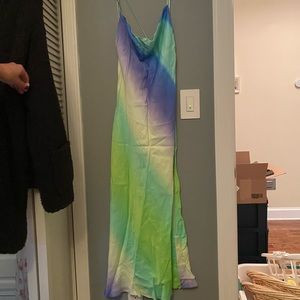 NWT ZARA TIE DYE COWL NECK SATIN EFFECT DRESS